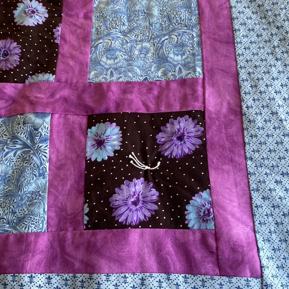 Purple Blue Patchwork Cotton Tie-Knot Lap Quilt